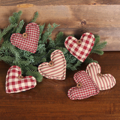 Fabric Heart Ornaments - Set of 6 - Primitive Star Quilt Shop