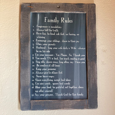 Family Rules Blackboard Wood Sign - 14x10" - Primitive Star Quilt Shop