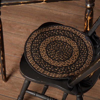 Farmhouse Black and Tan Braided Chair Pad 15" - Set of 6 - Primitive Star Quilt Shop