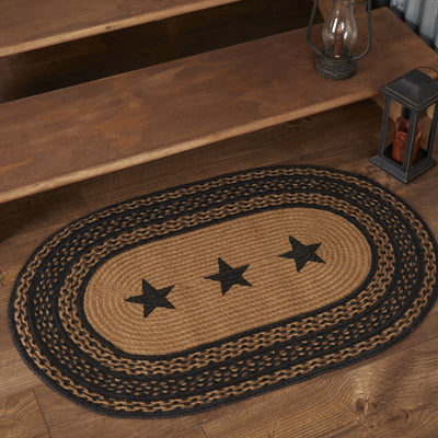 Farmhouse Star Stencil Oval Braided Rug 24x36" - Primitive Star Quilt Shop