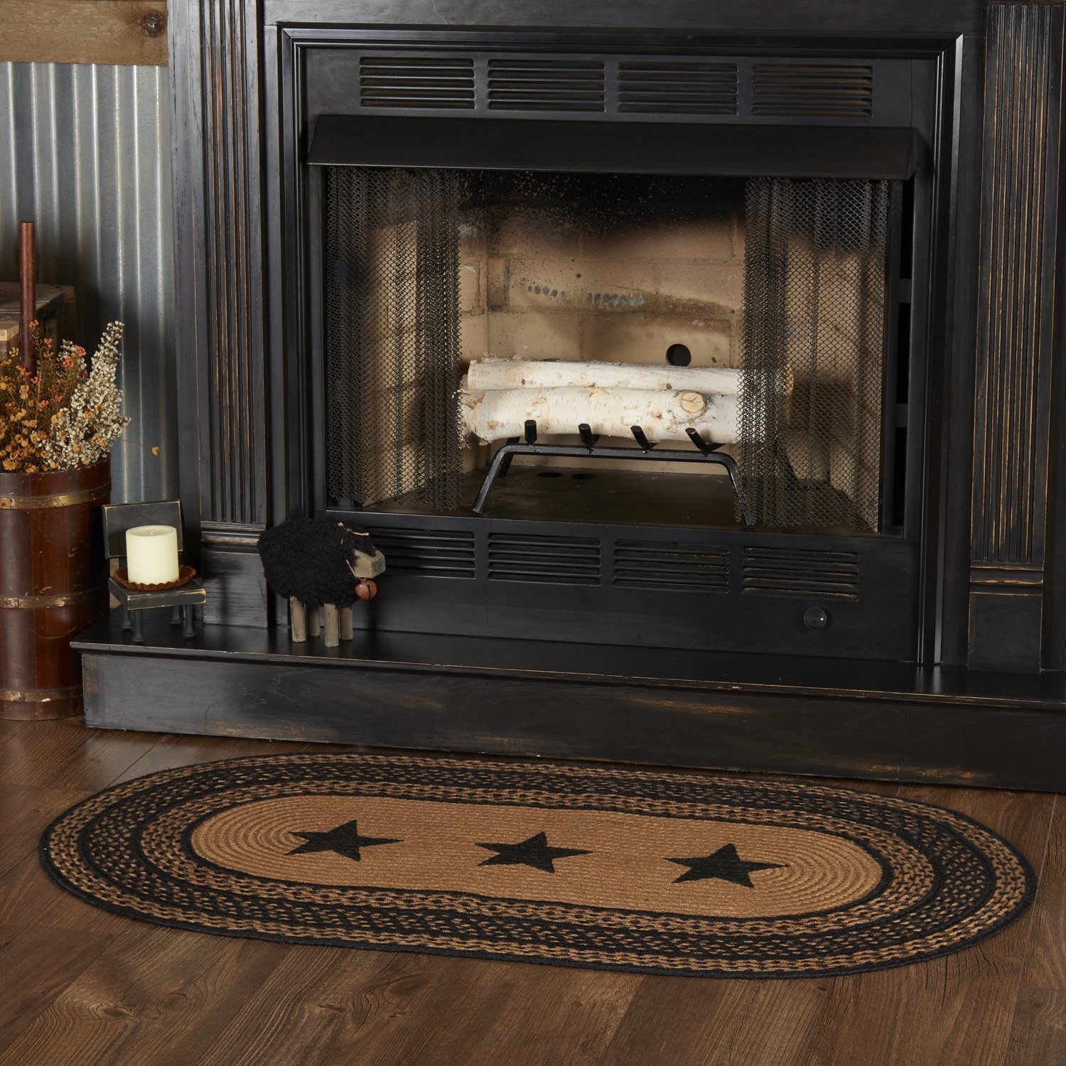 Farmhouse Star Stencil Oval Braided Rug - 27x48