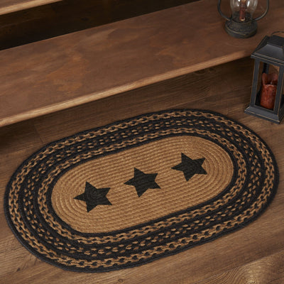 Farmhouse Star Stencil Oval Braided Rug 20x30" - Primitive Star Quilt Shop