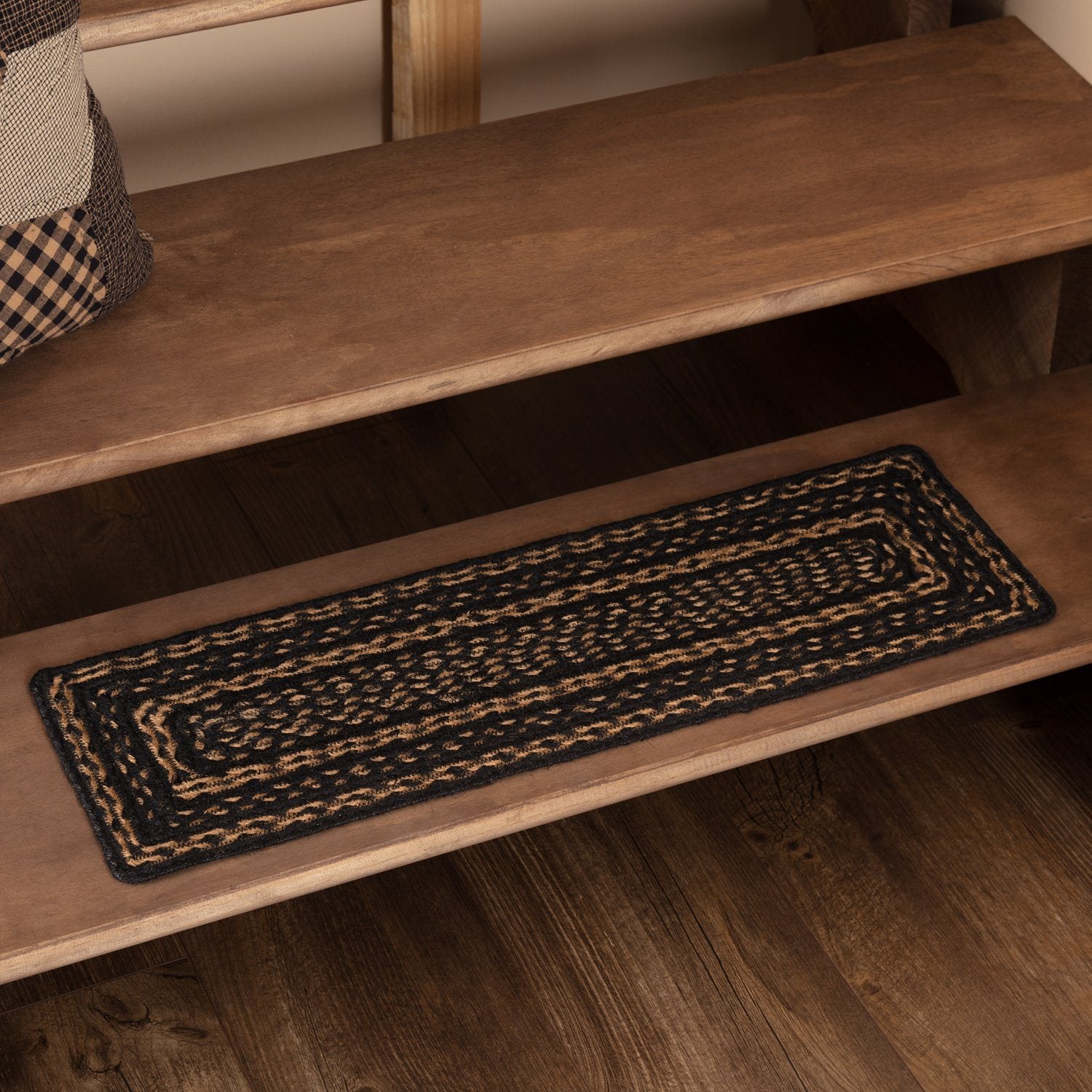 Rectangular Ladder Tread Farmhouse Star Rectangle Braided Stair Tread Latex Backed 8.5x27