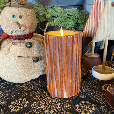 Flicker Flame Battery Timer Pillar Candle - Cinnamon Stick 7" - Primitive Star Quilt Shop