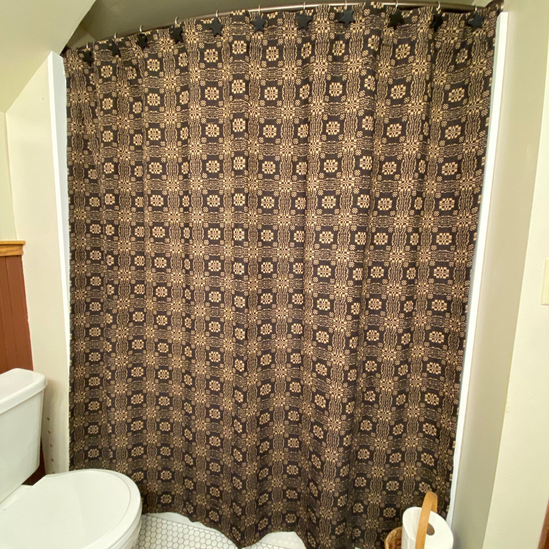 Pine Creek Gettysburg Black And Tan Woven Shower Curtain