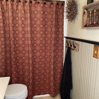 Gettysburg Cranberry and Tan Woven Shower Curtain - Primitive Star Quilt Shop