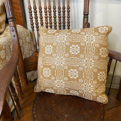 Gettysburg Mustard and Creme Woven Pillow 16" Filled - Primitive Star Quilt Shop