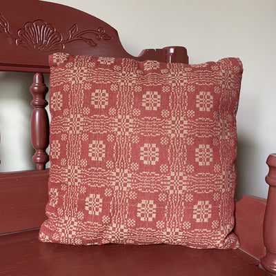 Gettysburg Cranberry and Tan Woven Pillow 20" Filled - Primitive Star Quilt Shop