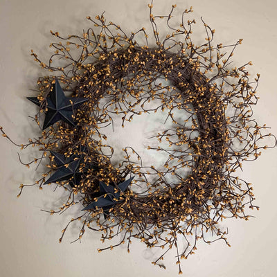 20" Grapevine Gold Pip Wreath with Black Stars - Primitive Star Quilt Shop