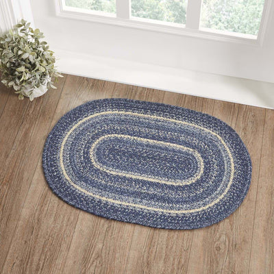Great Falls Blue Oval Braided Rug 20x30" - with Pad - Primitive Star Quilt Shop