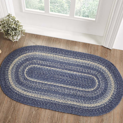 Great Falls Blue Oval Braided Rug 27x48" - with Pad - Primitive Star Quilt Shop