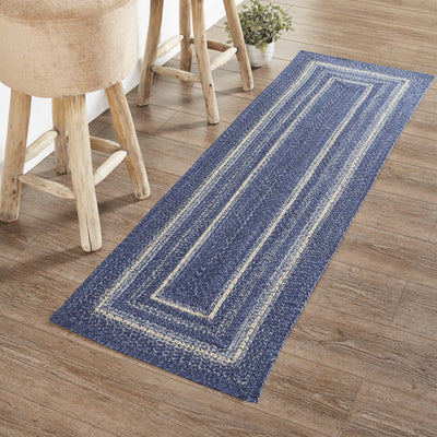 Great Falls Blue Rectangle Braided Rug 22x72" Runner - with Pad - Primitive Star Quilt Shop