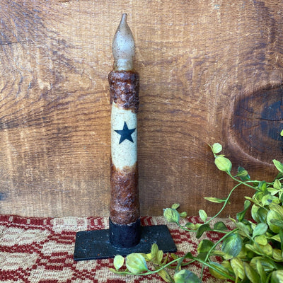Grungy Battery Timer Taper Candle - Mustard Star 6" - Primitive Star Quilt Shop
