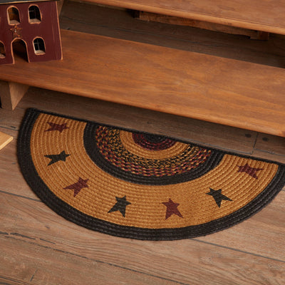 Heritage Farms Star Half Circle Braided Rug 16.5x33" - with pad - Primitive Star Quilt Shop