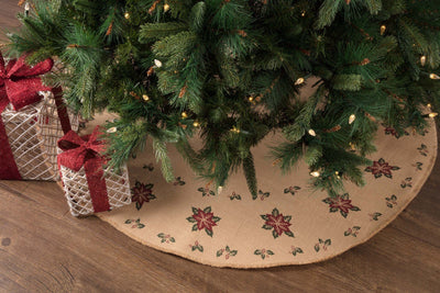 Jute Burlap Poinsettia Tree Skirt 48" - Primitive Star Quilt Shop