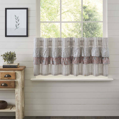 Kaila Blue Stripe Ruffled Lined Tier Curtains 24" - Primitive Star Quilt Shop
