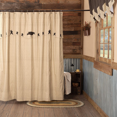 Kettle Grove Shower Curtain with Attached Crow and Star Valance - Primitive Star Quilt Shop