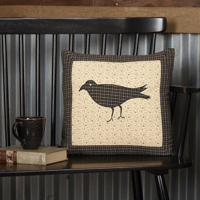 Kettle Grove Crow Fabric Pillow 16" Filled - Primitive Star Quilt Shop