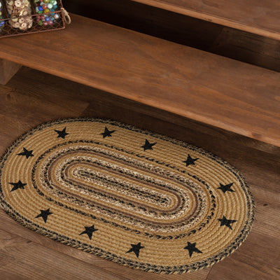 Kettle Grove Stencil Stars Border Oval Braided Rug 20x30" - Primitive Star Quilt Shop