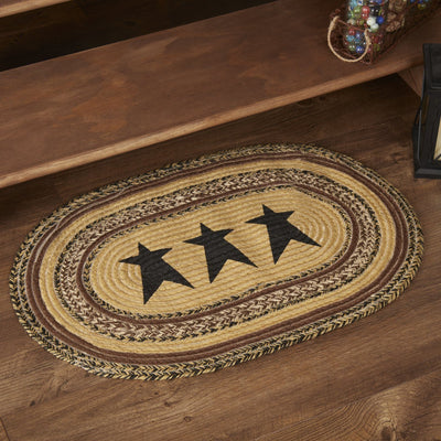 Kettle Grove Stencil Star Oval Braided Rug 20x30" with pad - Primitive Star Quilt Shop