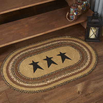 Kettle Grove Stencil Star Oval Braided Rug 24x36" - Primitive Star Quilt Shop