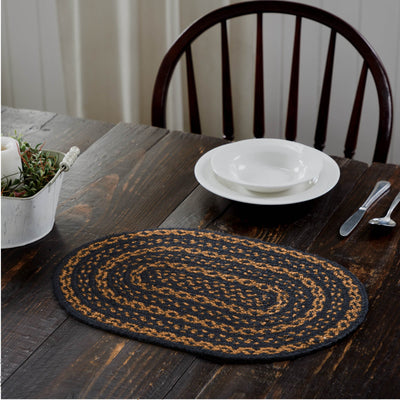 Farmhouse Black and Tan Braided Oval Placemat 12x18" - Primitive Star Quilt Shop
