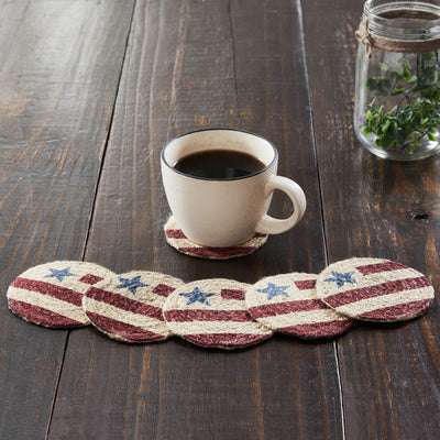 Celebration Braided Flag Coaster - Set of 6 - Primitive Star Quilt Shop