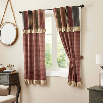Maisie Plaid Lined Short Panels with Attached Patchwork Valance 63" - Primitive Star Quilt Shop