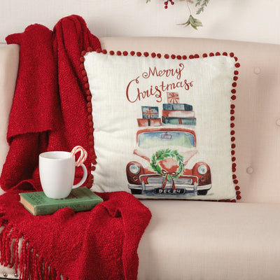Merry Christmas Truck Pillow 18" Filled - Primitive Star Quilt Shop