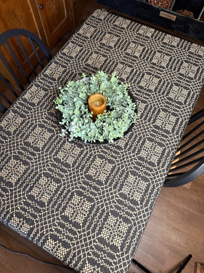 Nantucket Black and Tan Woven Table Cloth 52" - Primitive Star Quilt Shop