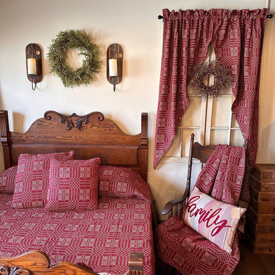 Pine Creek Nantucket Cranberry and Tan Woven Coverlet
