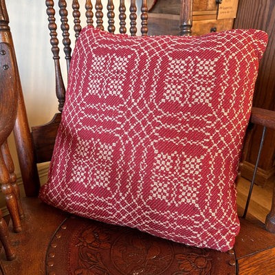 Nantucket Cranberry and Tan Woven Pillow 16" Filled - Primitive Star Quilt Shop