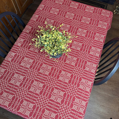 Nantucket Cranberry and Tan Woven Table Cloth 52" - Primitive Star Quilt Shop