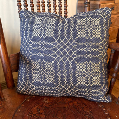 Nantucket Navy and Tan Woven Pillow 16" Filled - Primitive Star Quilt Shop