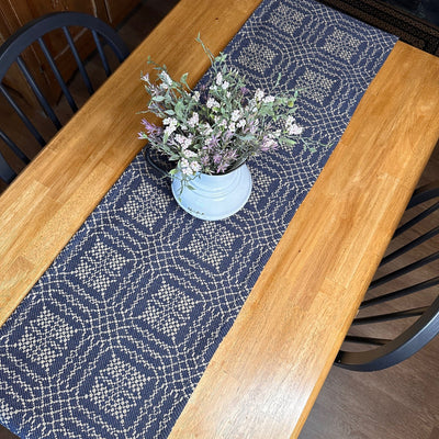 Nantucket Navy and Tan Woven Table Runner 56" - Primitive Star Quilt Shop