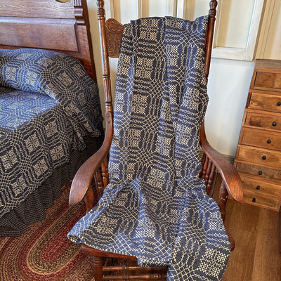 Nantucket Navy and Tan Woven Throw - Primitive Star Quilt Shop