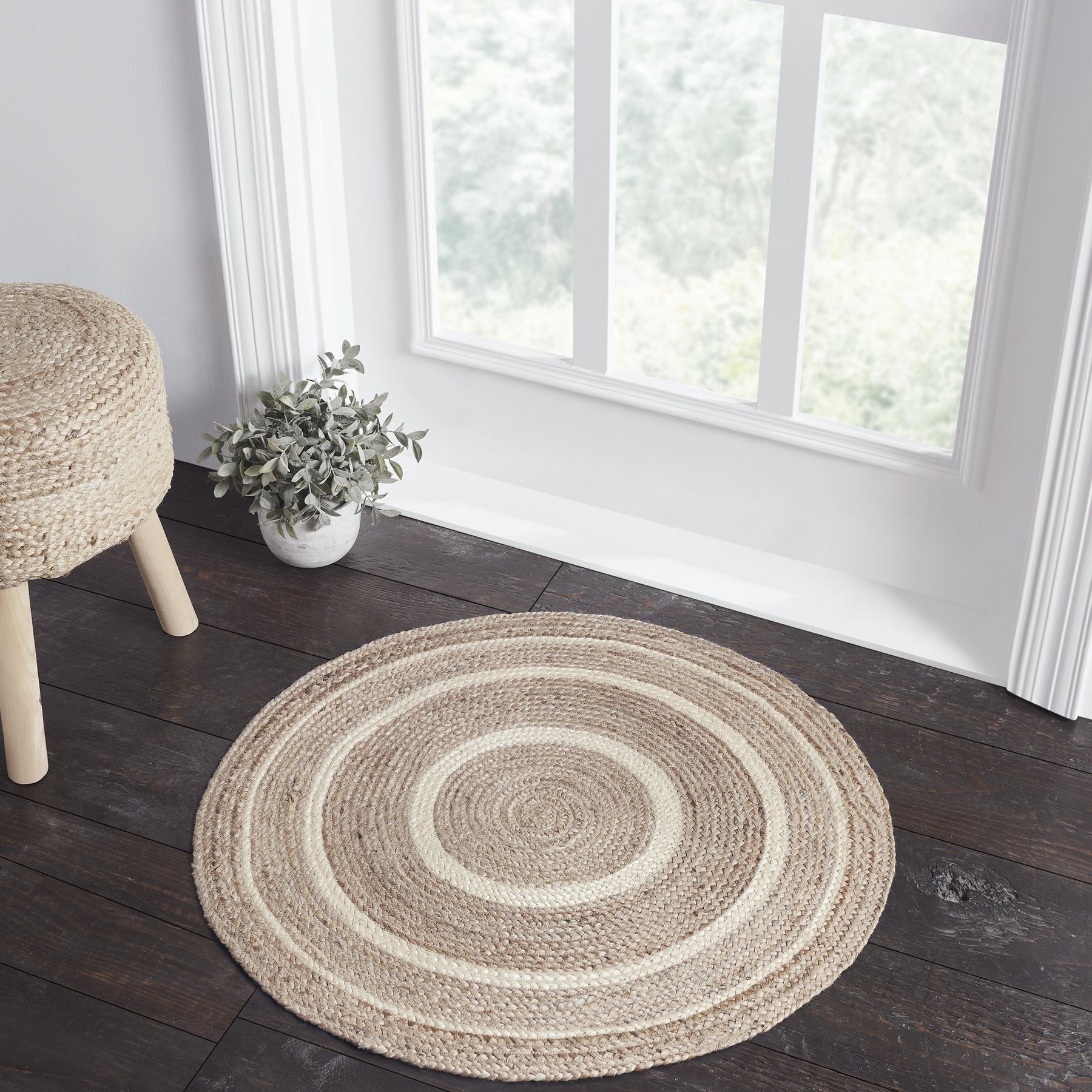 Natural & Creme Round Braided Rug 3' - with Pad