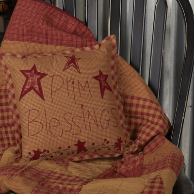 Ninepatch Star Prim Blessings Pillow 12" - Primitive Star Quilt Shop