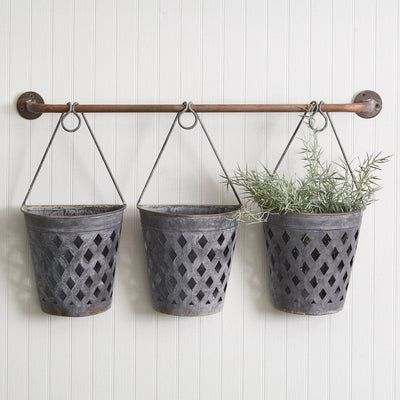 Open Weave Half-Round Metal Wall Buckets - Primitive Star Quilt Shop