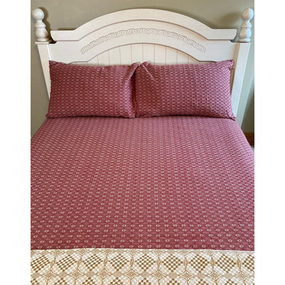 Packsville Rose Cranberry and Linen Woven Coverlet - Primitive Star Quilt Shop