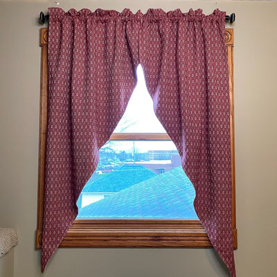Packsville Rose Cranberry and Linen Woven Lined Long Swag Curtains 63" - Primitive Star Quilt Shop