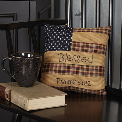 Patriotic Patch "Blessed" Pillow 10x10" - Primitive Star Quilt Shop