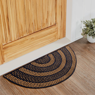 Farmhouse Black and Tan Half Circle Braided Rug 16.5x33" - with Pad - Primitive Star Quilt Shop