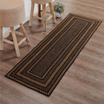 Farmhouse Black and Tan Rectangle Braided Rug 24x78" Runner - with Pad - Primitive Star Quilt Shop