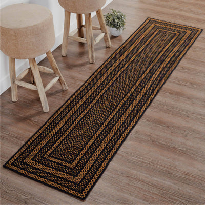 Farmhouse Black and Tan Rectangle Braided Rug 24x96" Runner - with Pad - Primitive Star Quilt Shop