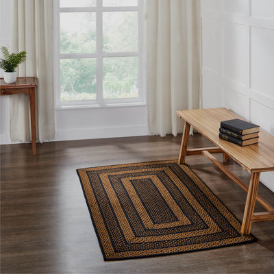 Farmhouse Black and Tan Rectangle Braided Rug 36x60" - with Pad - Primitive Star Quilt Shop