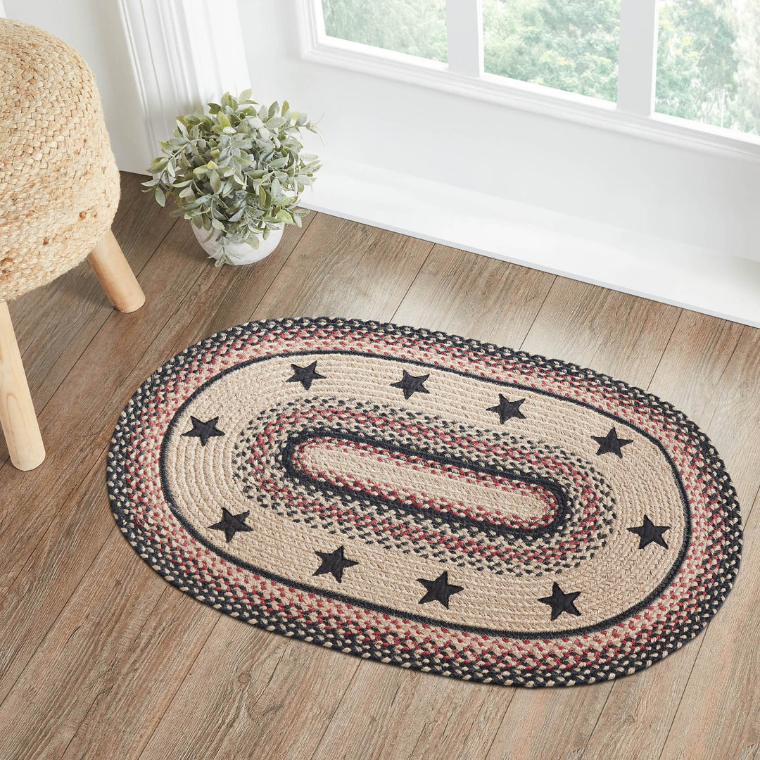 45×107"The First Star” ViNTAGE RUG Colonial Star Oval Braided Rug 24x36