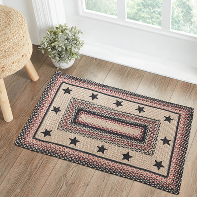Colonial Star Rectangle Braided Rug 24x36" - with Pad - Primitive Star Quilt Shop