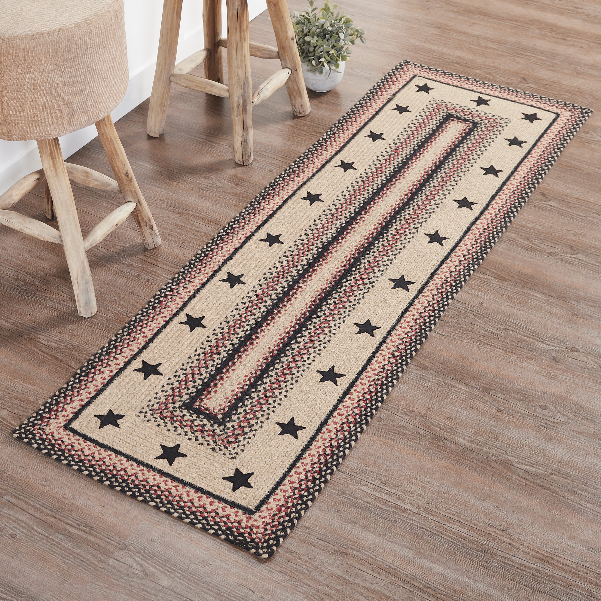 Colonial Star Rectangle Braided Rug 24x78