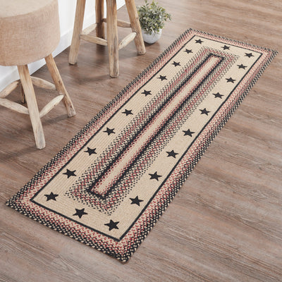 Colonial Star Rectangle Braided Rug 24x78" Runner - with Pad - Primitive Star Quilt Shop